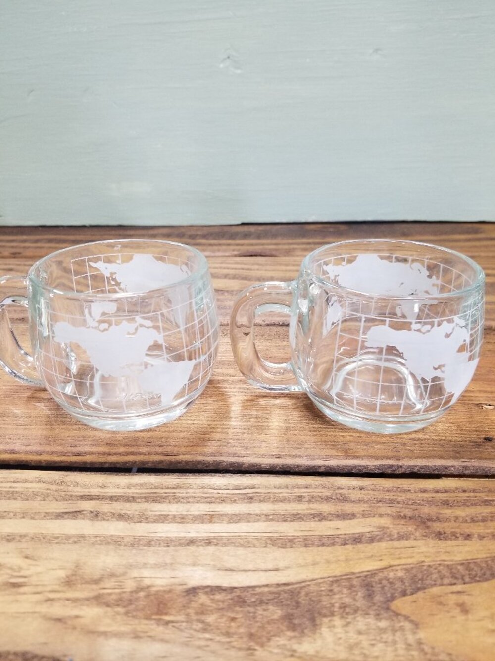 Vintage Clear Nestle World Globe Coffee Cups 70's Set of 2